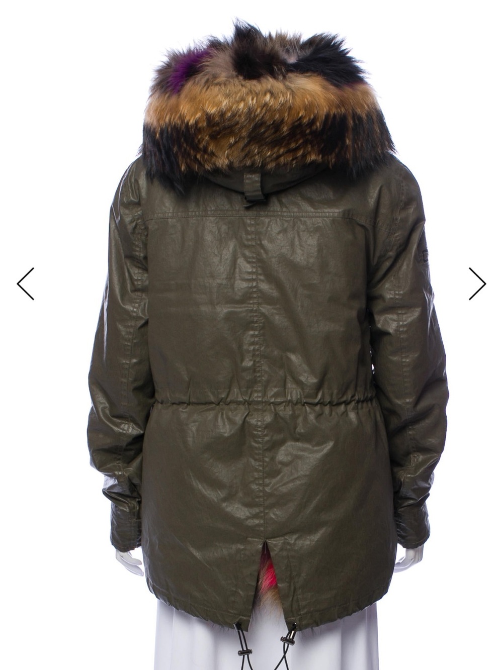 SAM. Mini Limelight Fox Fur Reversible Vest with Army Green Parka Size M - Picture 13 of 15
